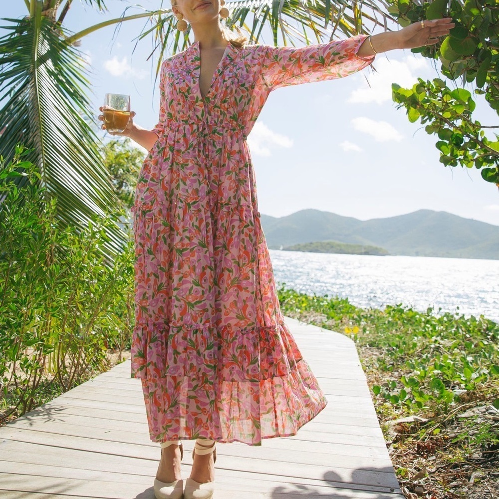 Banjanan Bazaar Organic Cotton Maxi Dress in Mini Bloom Rose